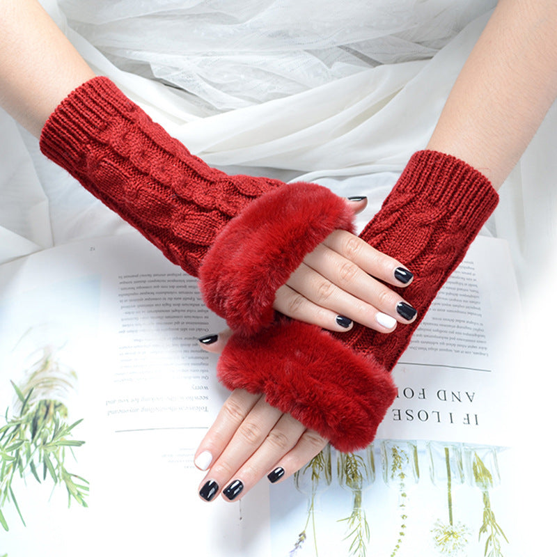 Pure Color Fashion Sleeve Twist Knitted Gloves
