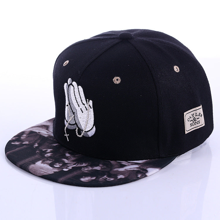 European And American Hands Print Hip-hop Flat Brim Baseball Hat