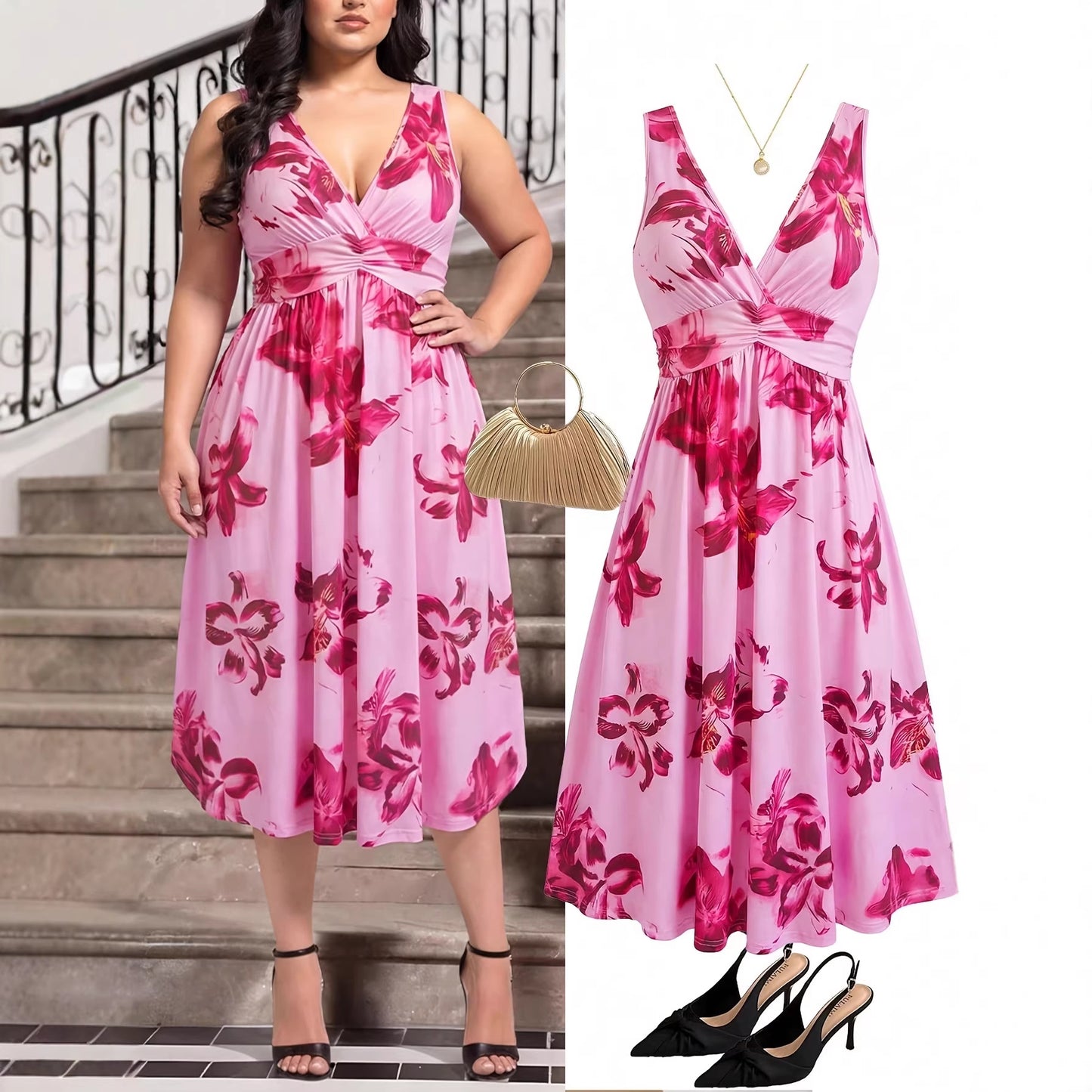 Womens Elegant Bohemian-Style Printed Dress