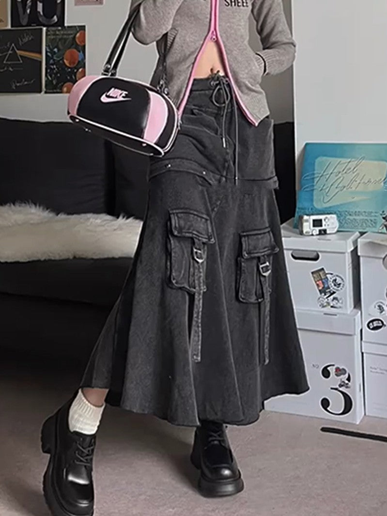 Denim Pleated Skirt For Women's Autumn And Winter Design