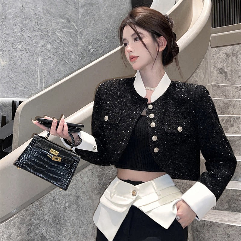Celebrity Temperament British Retro Stitching Contrast Color Coat