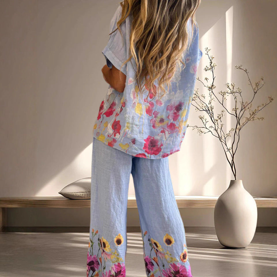 Women's Versatile Artistic Retro Cotton-Linen Short-Sleeve Set