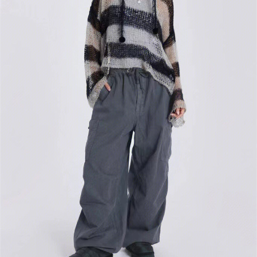 Gray Overalls Loose Retro Casual Wide-leg Pants