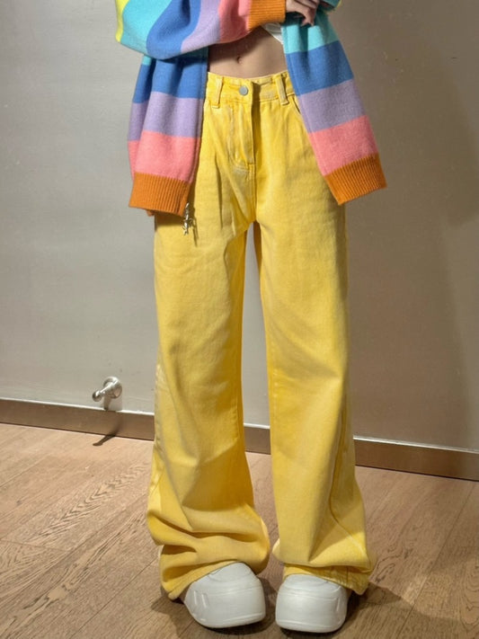 Kvinders Efterår Dopamin Farve Retro Jeans Løse Afslappede Lige Ben Slankende Farvede Bukser