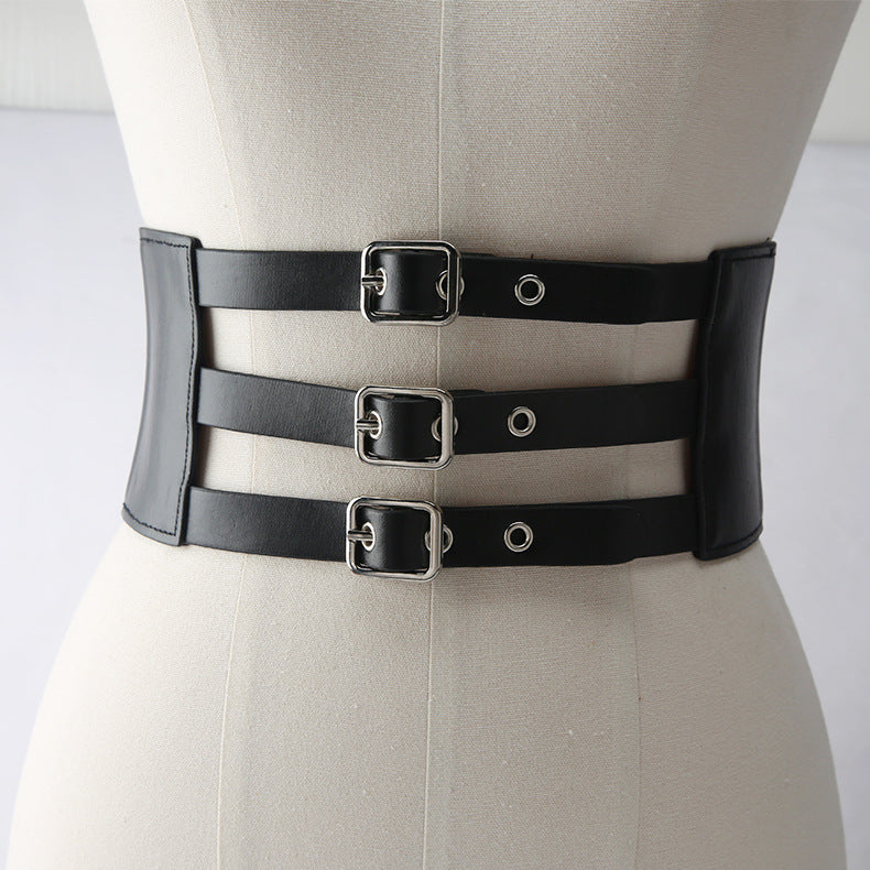 Dress Snap Button Versatile Elastic Elastic Wide Belt