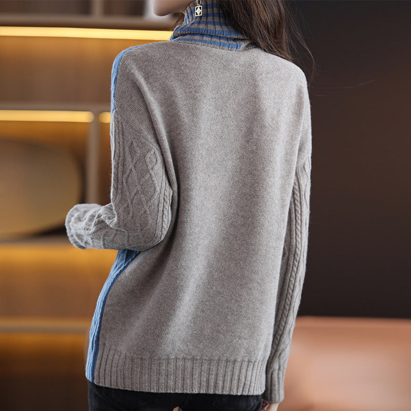 Women's Turtleneck Sweater Loose Contrast Color