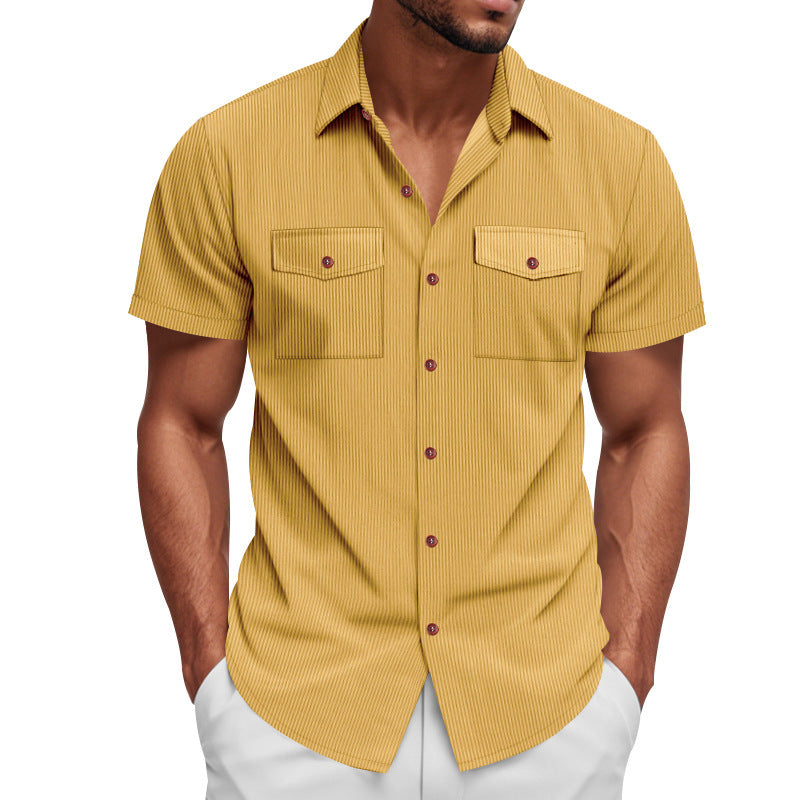 Loose Heavy Lapel Corduroy Workwear Short Sleeve Shirt