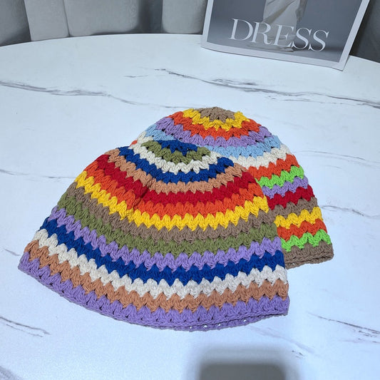 Lovely Rainbow Cotton Thread Basin Hat Spring And Summer Handmade