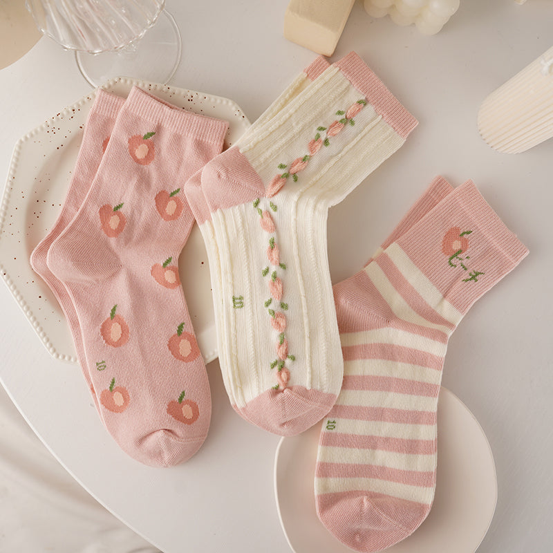 Of Spring Socks Women's Mid-tube Socks Japanese 3 Pairs