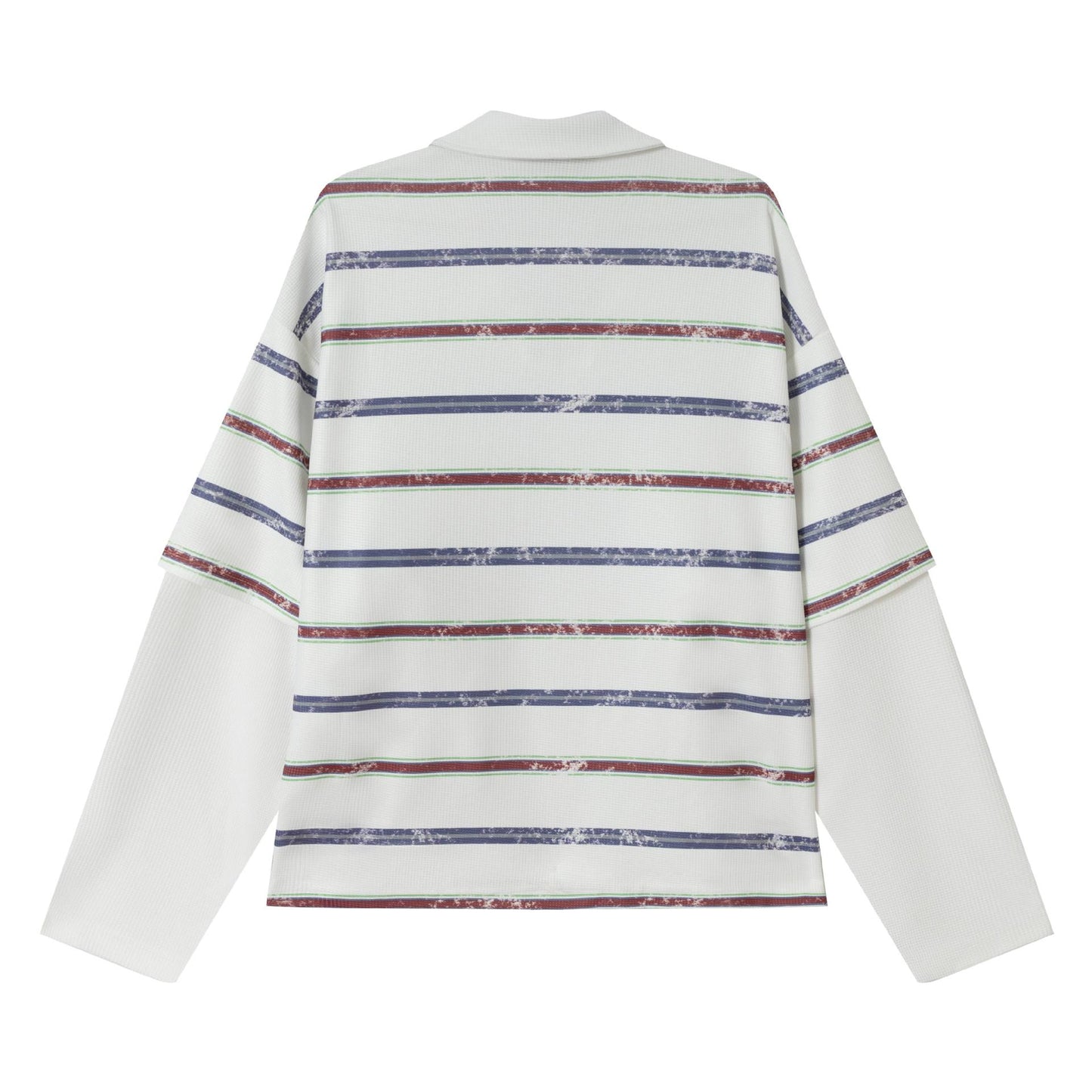 Fake Two-Piece Printed Striped Shirt Hoodie Trendy Versatile Top For Couples Men And Women
