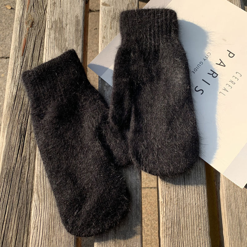 Women's Fashion Simple Solid Color Double Warm Gloves