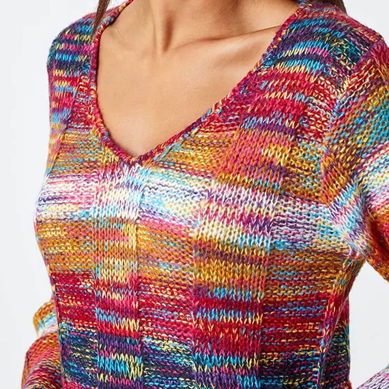 European And American Style Gradient Rainbow Color Long Sleeve Sweater