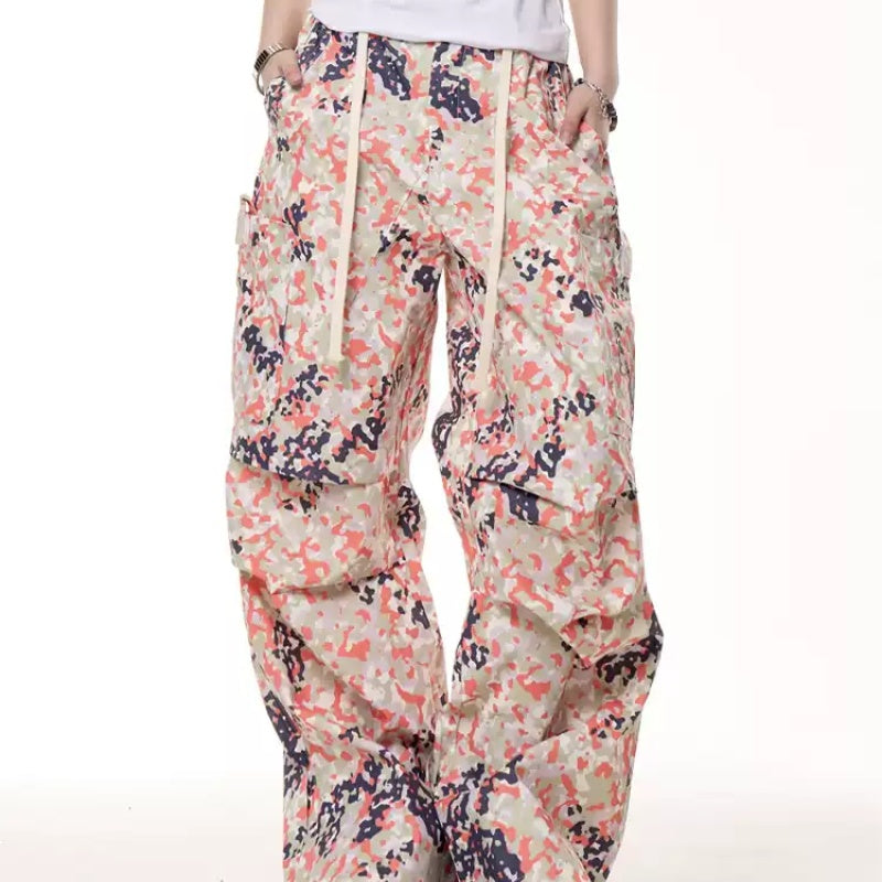 Retro Camouflage Cargo Bukser Sommer Løse Lige Brede Ben