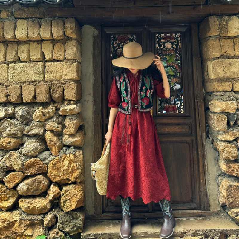 Prairie Ethnic Style Flowers Embroidery Short Vest