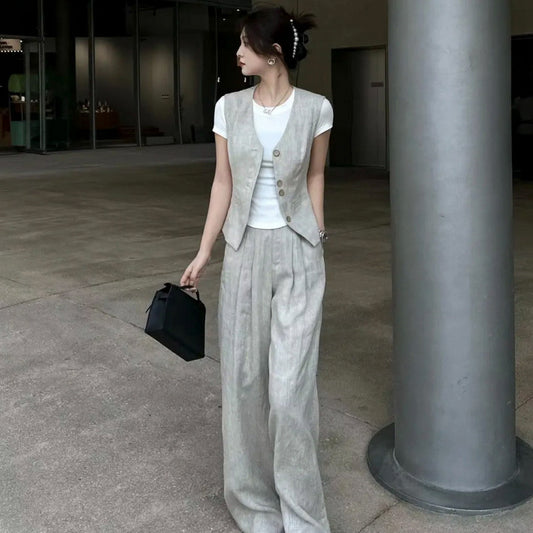 New Temperament Vest Short Jacket Top Casual Straight Wide-leg Pants