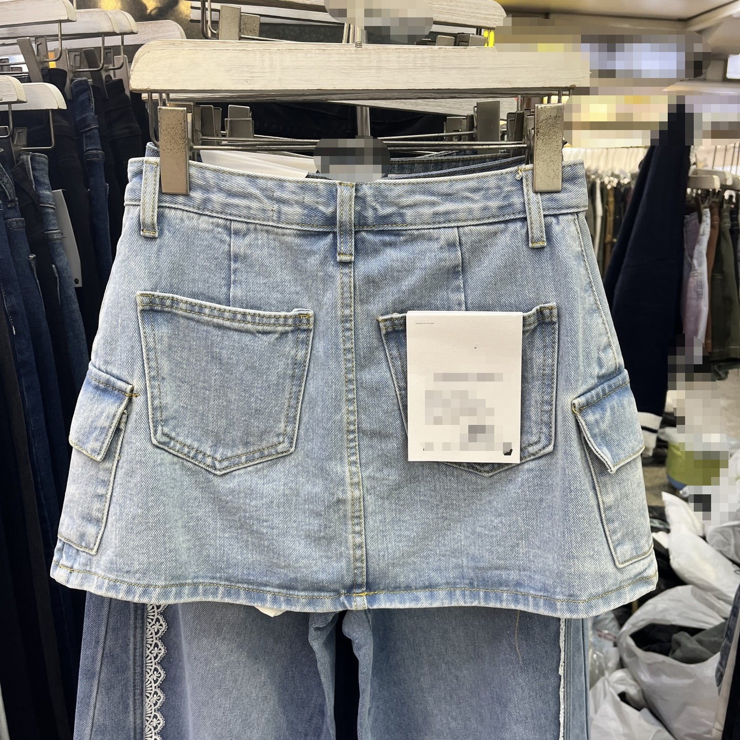 Hong Kong Style Retro A- Line Denim Skirt High Waist Pleated