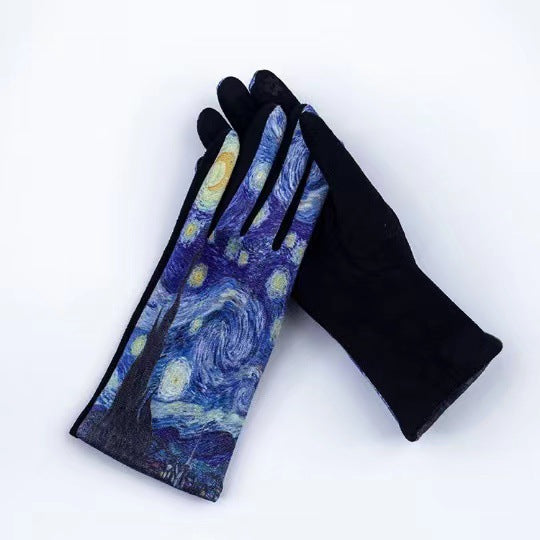 Autumn And Winter Fashion Trends Oil Painting Gloves AB Suede