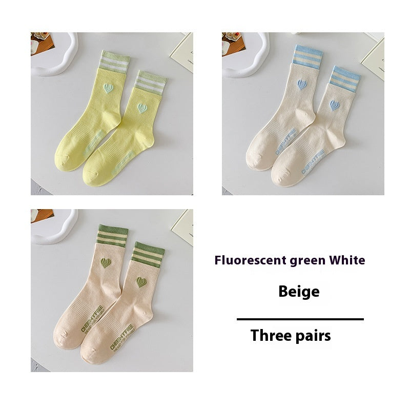 Women's Patchwork Striped Printed Mid Length Socks