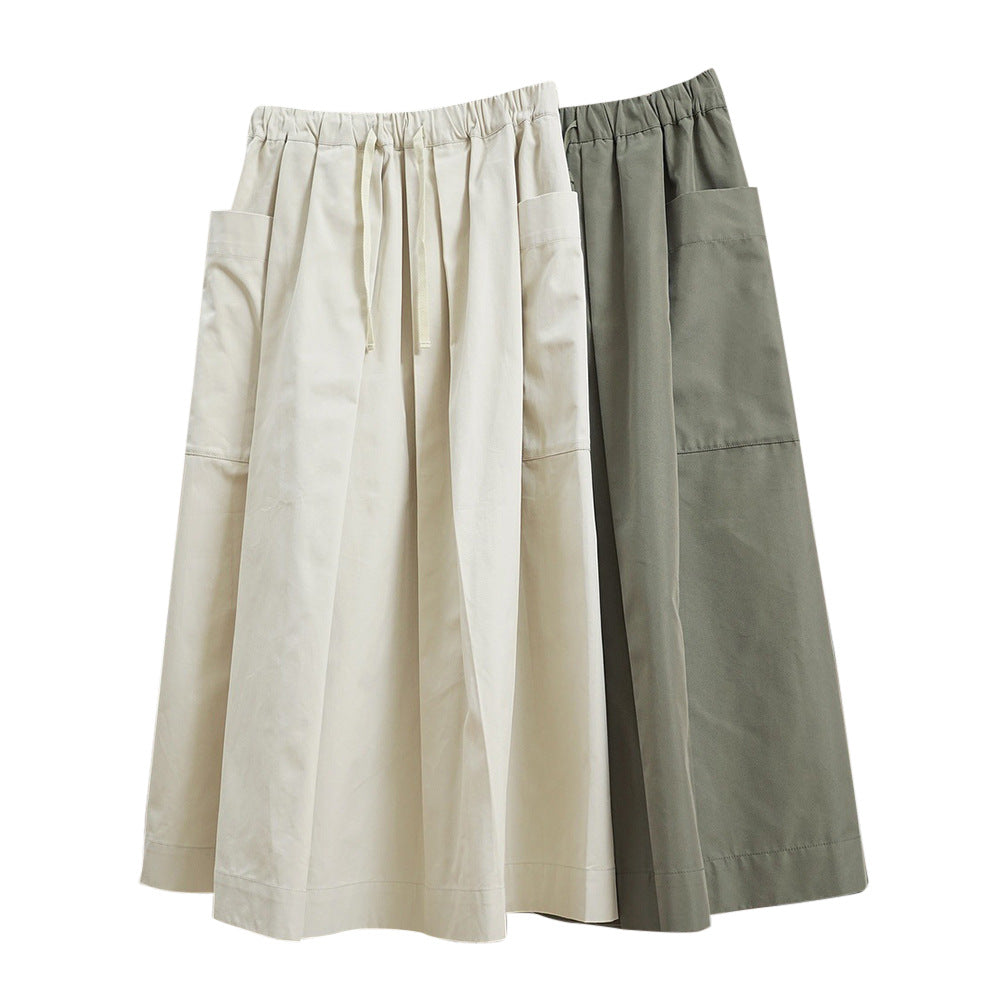 Workwear Casual High Waist Drawstring Elastic Pocket Ladies Skirt