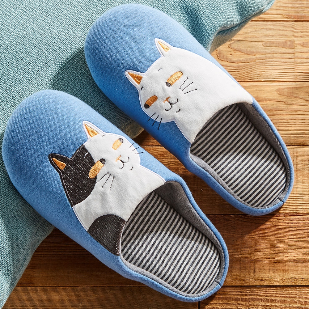 Couple Wooden Floor Machine Washable Mute Embroidered Slippers