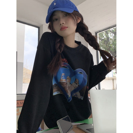 American Retro Loves And Cats Slim Long Sleeve Top