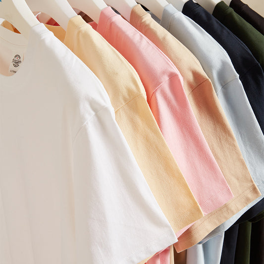Cotton 230g Heavy Weight Solid Color Round Neck Short Sleeves Loose Casual