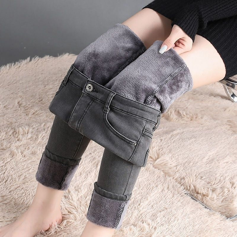 Womens High-waisted Fleece-lined Extra-thick Denim Jeans