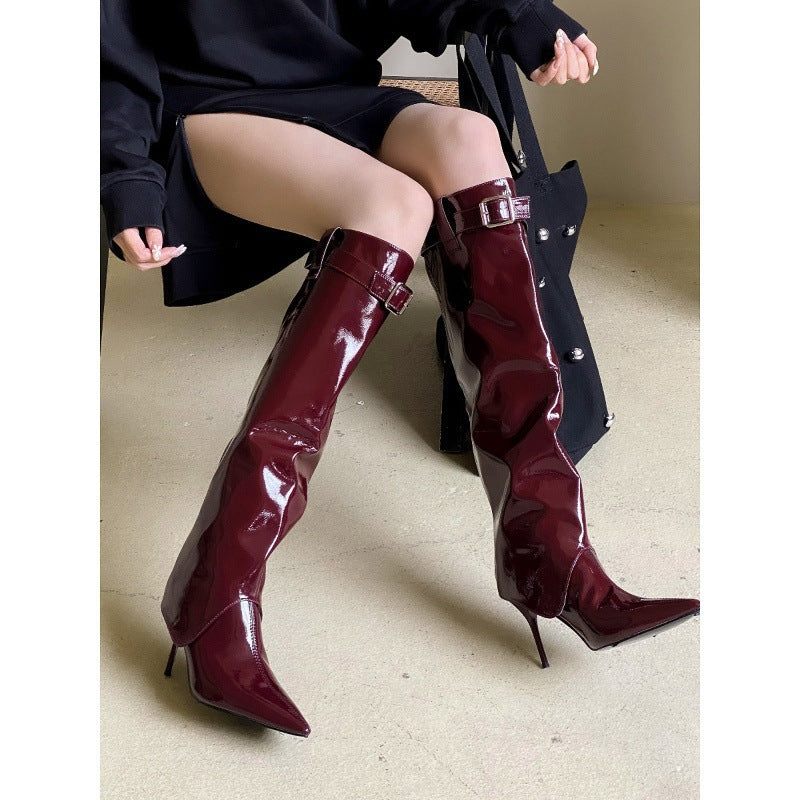 European And American-style Pointed-toe High Heels With Patent