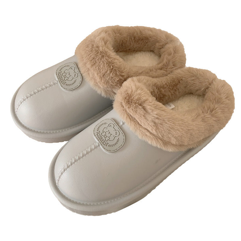 Indoor And Outdoor Fleece-lined Warm And Comfortable Cotton Slippers Waterproof Female Winter