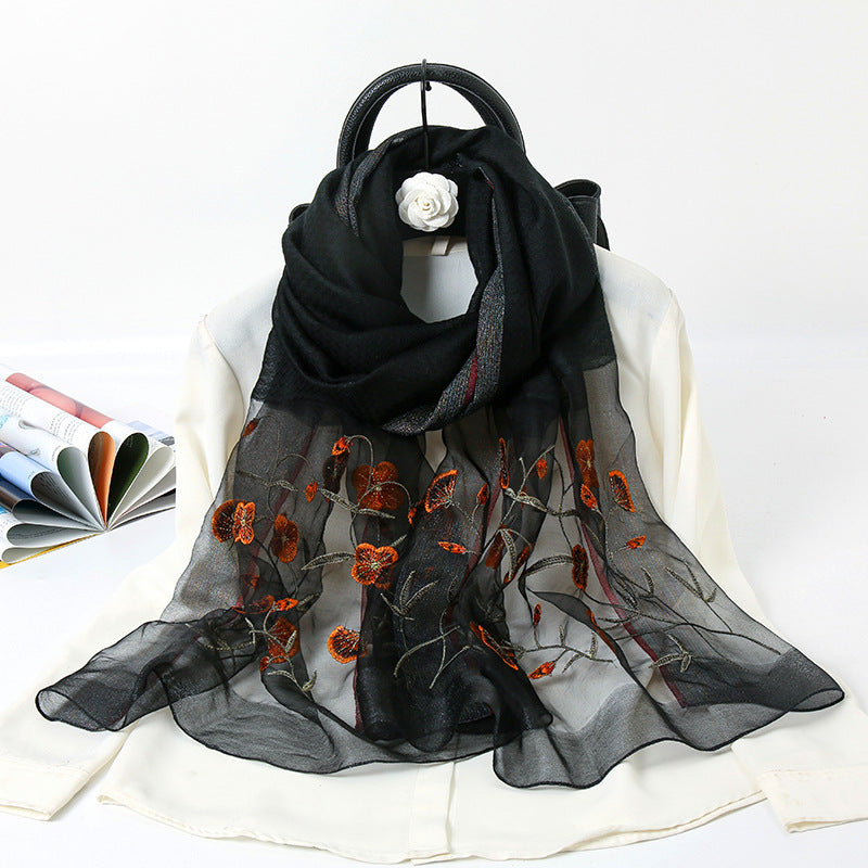 Ladies Embroidered Gold Silk Scarf Embroidered Cheongsam Shawl