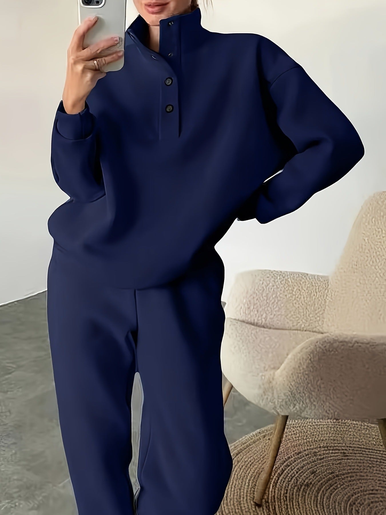 New Women's Fashion Button Collar Two-piece Set