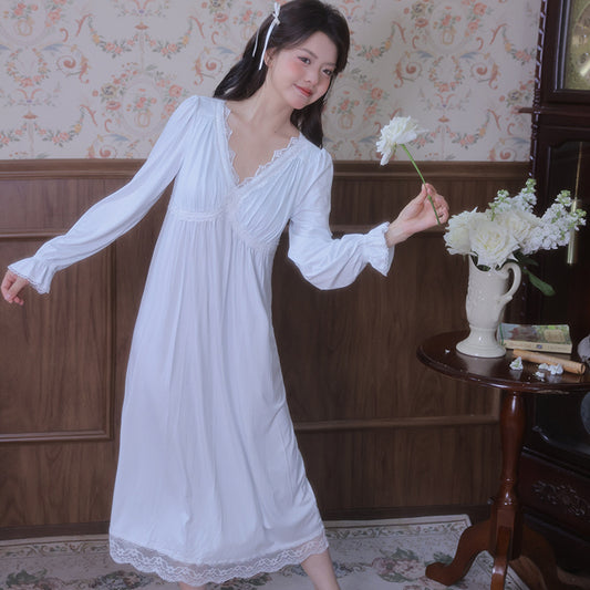 Retro V-neck Sleep Dress With Built-in Chest Pads