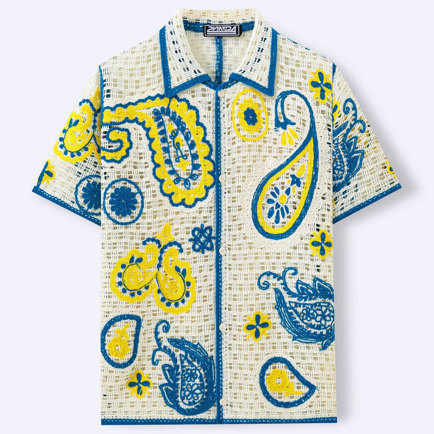 Retro Etnisk-Stil Hæklet Hulstrikket Cardigan Polo til Mænd