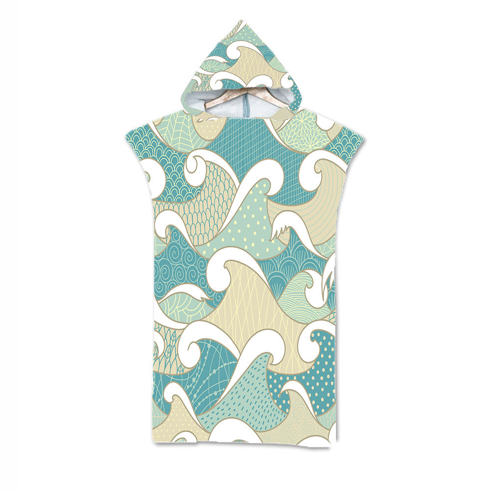 Print Hooded Beach Towel Cape Superfine Fiber