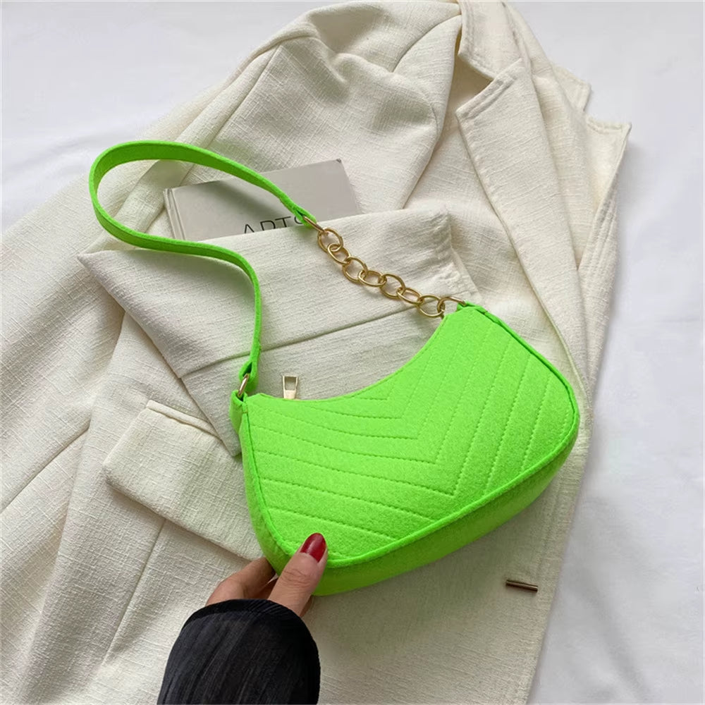 Women’s Retro Felt Underarm Bag - Solid Color Shoulder Bag, Casual Dumpling Crossbody Purse