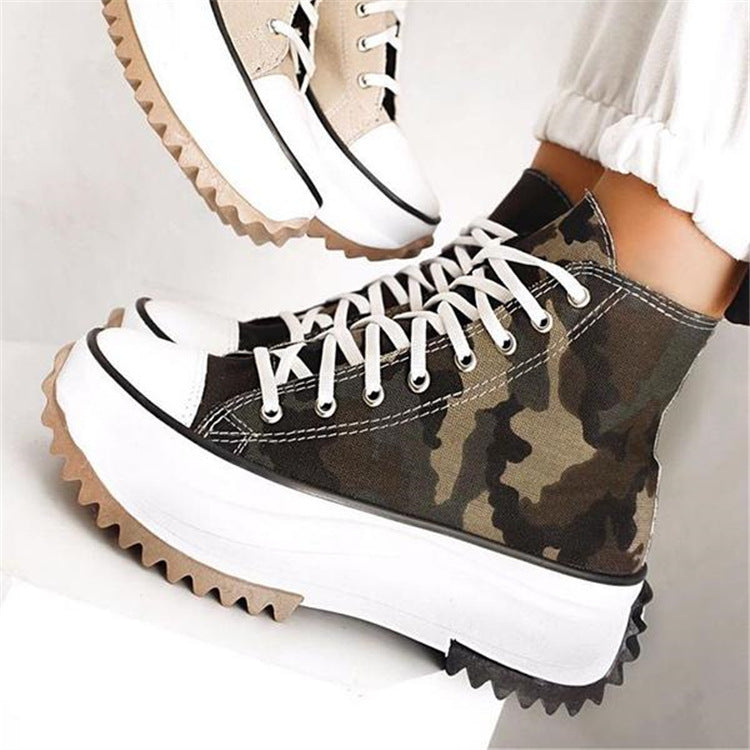 Women's Viscose High-top Platform Solid Color Canvas Shoes  Adult