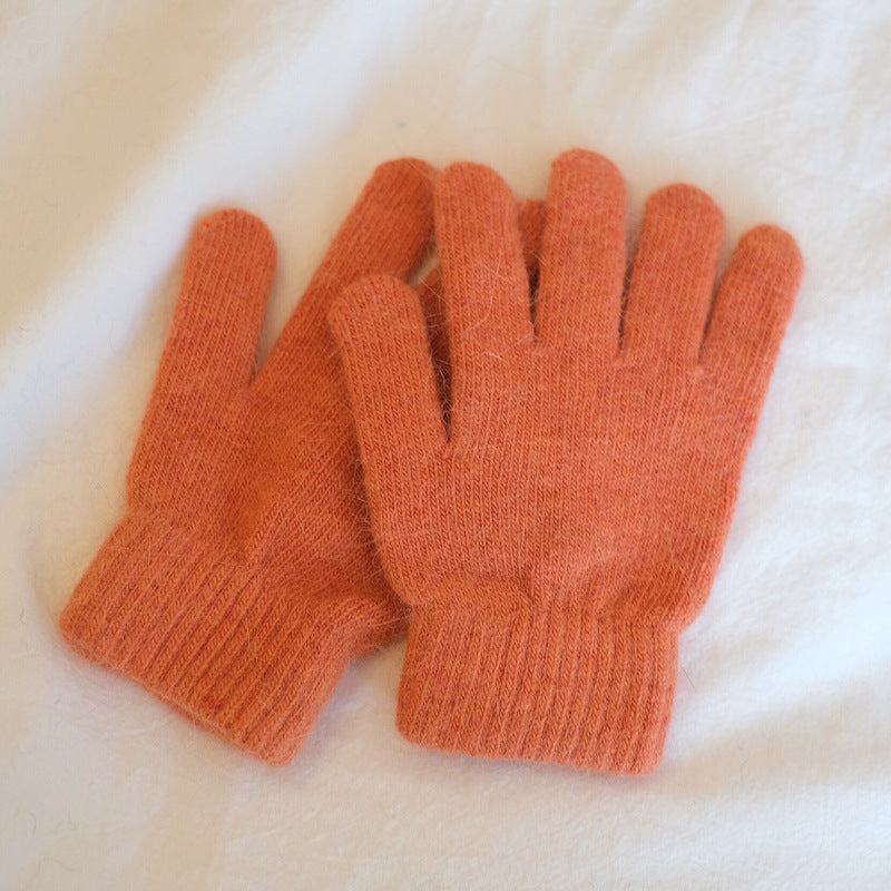 Women's Winter Finger Knitting Cute Monochrome Girl Versatile Pure Color Warm Gloves