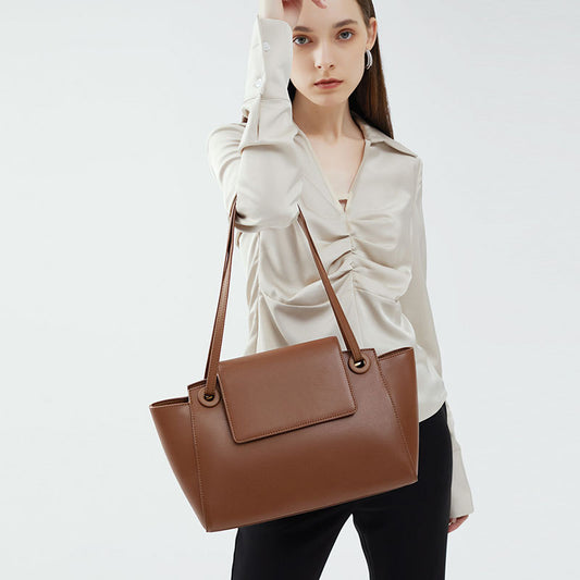 Women's Genuine Leather Simple Commuter Large Capacity Wing Shoulder Handbag