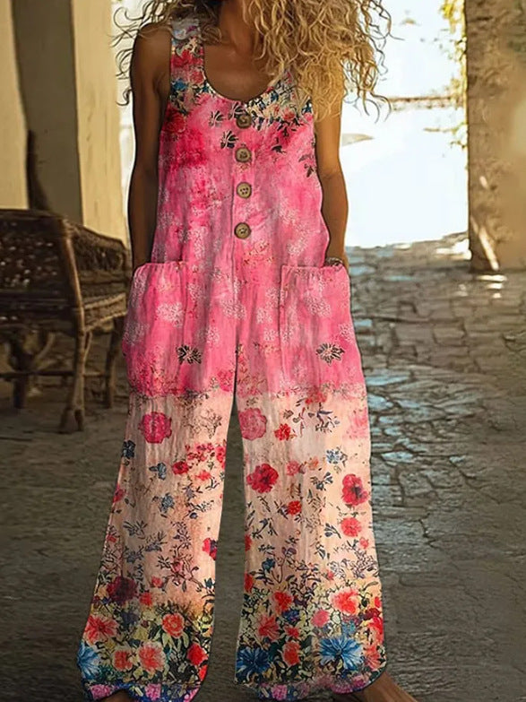 Casual Retro Personalized Printed Jumpsuit