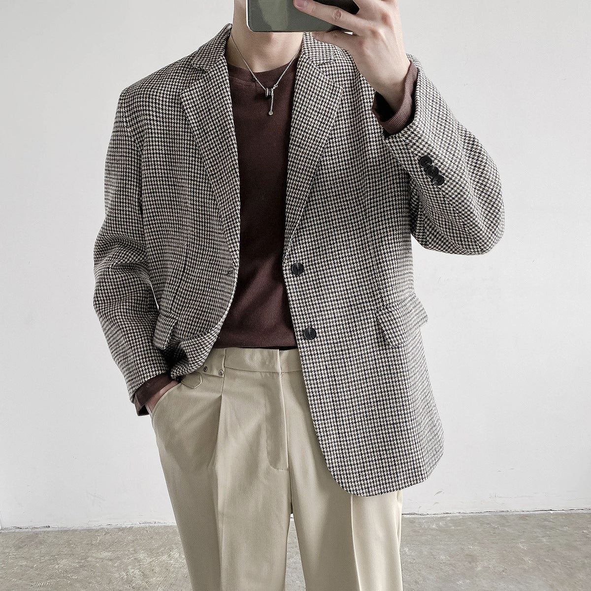 Men's Fashionable Loose-fit Casual Plaid Jacket