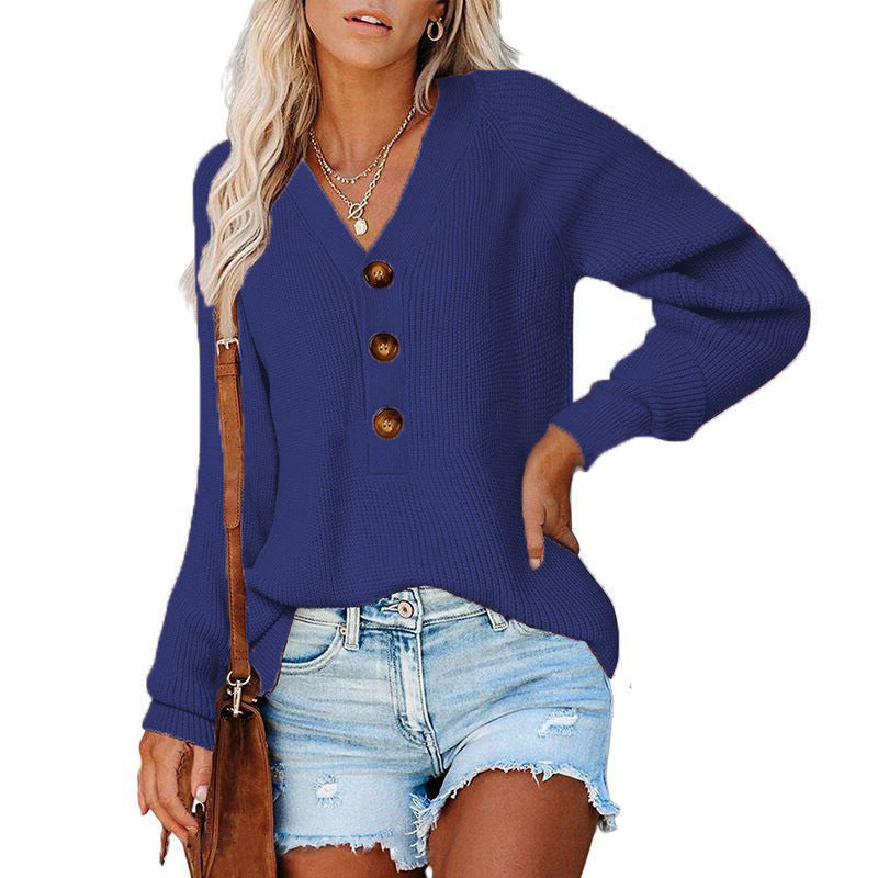 Ny knap Ny strikket V-hals-sweater til damer
