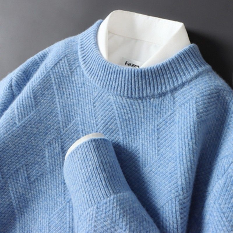 Men's Loose Thick Jacquard Round Neck Sweater
