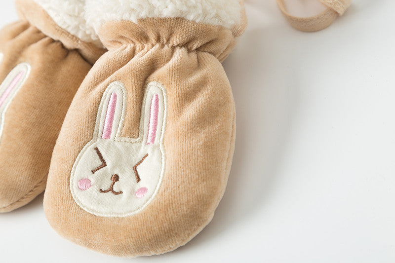 Plus Velvet Thickening Can Hang Neck 1-3 Years Old Children's Warm Gloves