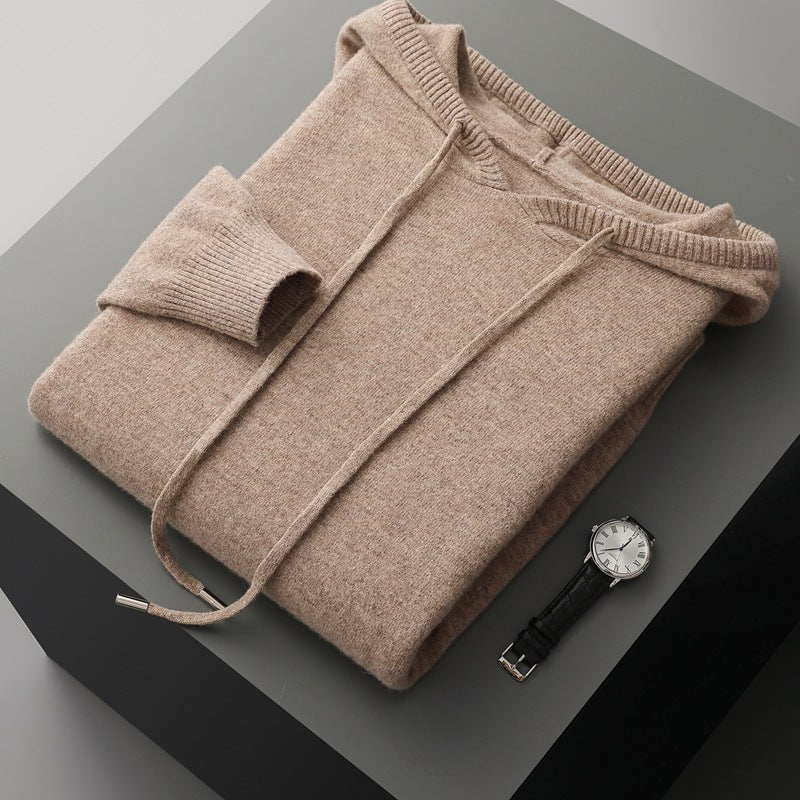 Men's Solid Color Loose Knitted Hooded Long Sleeve Base Sweater
