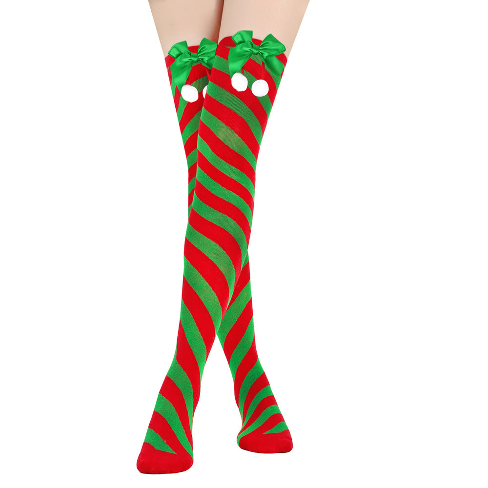 Bow Christmas Stockings Over The Knee Decorative High Tube