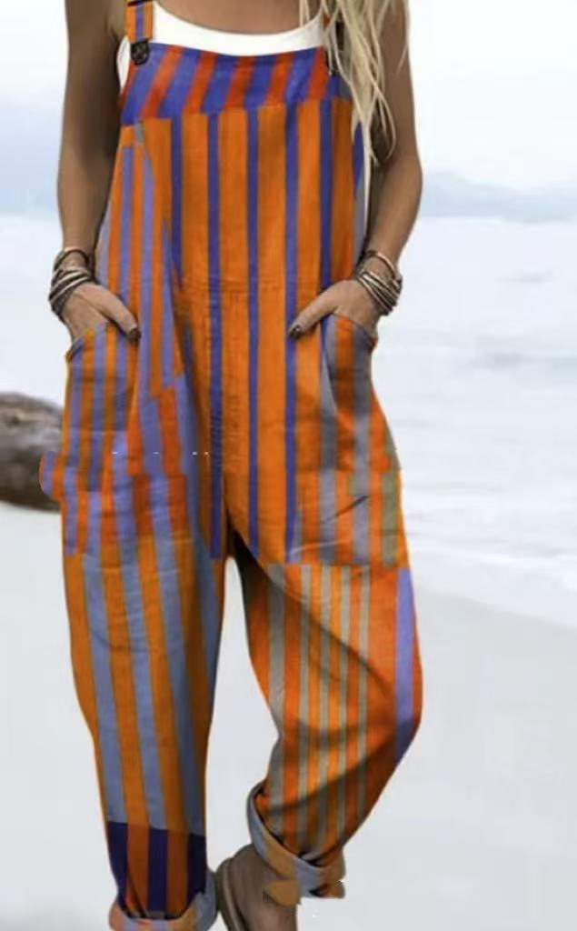 Printed Pocket Women's Suspender Trousers