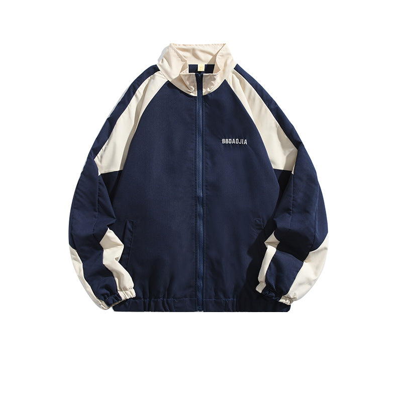 Long Sleeve Standard Jacket Color Matching Baseball Collar Men's Coat