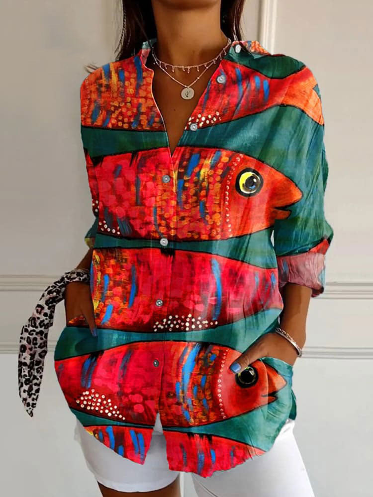 Women's Drop-shoulder Sleeve 3D Digital Printing Long-sleeved Shirt