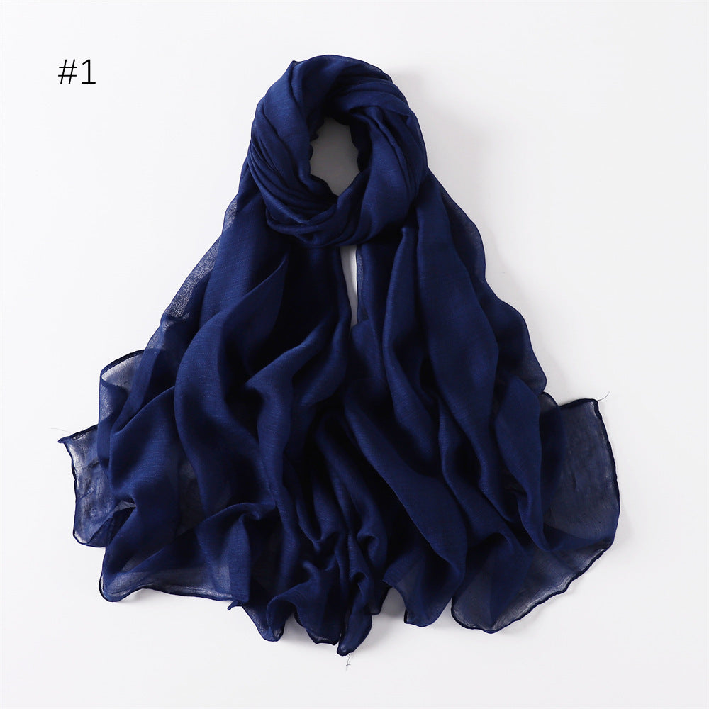 Classic Women's Pure Color Tulle Cotton And Linen Breathable Thin Scarf Silk