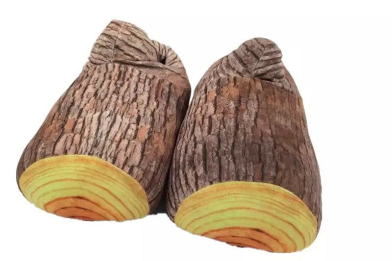 Creative Simulation Wood Grain Cotton Slippers Winter Couple Keep Warm